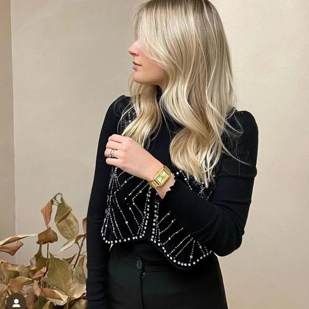 ZARA Black Velvet Waistcoat With Rhinestones Sz XS Vest Whimsigoth Boho Glam - Picture 5 of 16